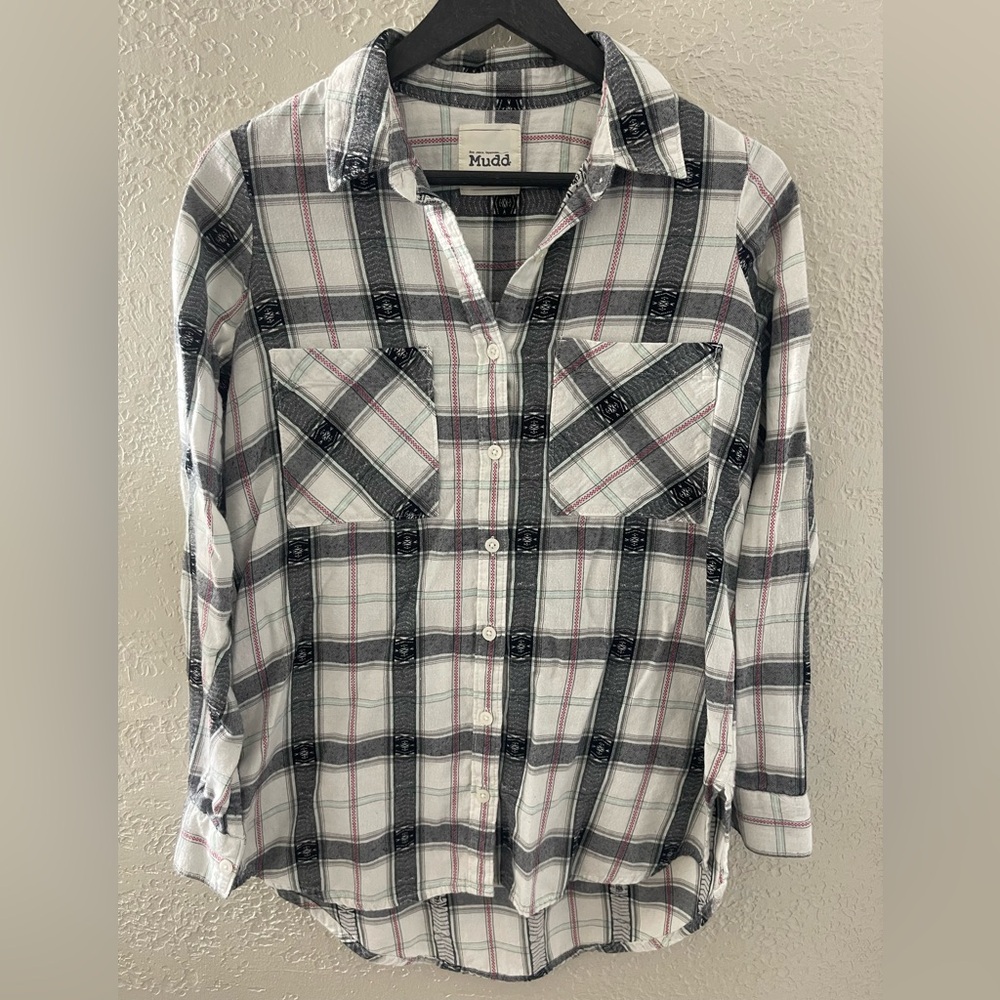 Y2K Mudd Women’s Plaid Western Long Sleeve Button‎ Down Cotton Shirt Size Small